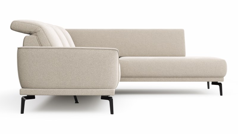 Ecksofa Amadena - 2-Sitzer mit Ecke rechts inkl. Relaxfunktion motorisch, Sitzvorzug und Kopfteilverstellung, Stoff, Creme