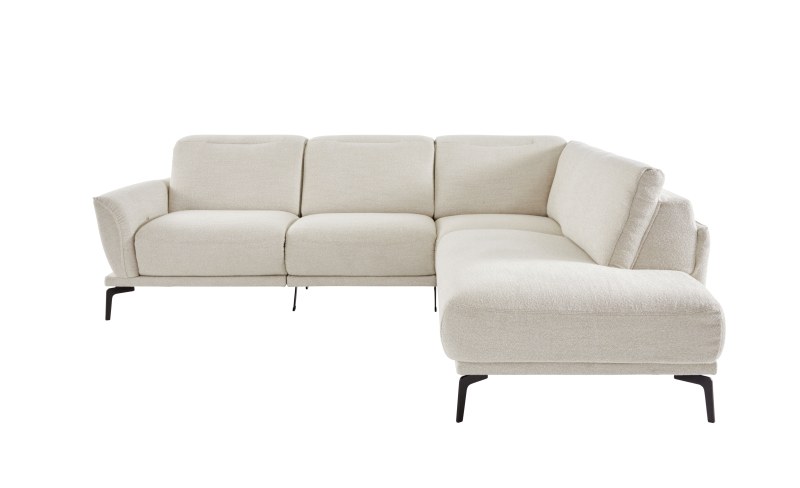 Ecksofa Amadena - 2-Sitzer mit Ecke rechts inkl. Relaxfunktion motorisch, Sitzvorzug und Kopfteilverstellung, Stoff, Creme