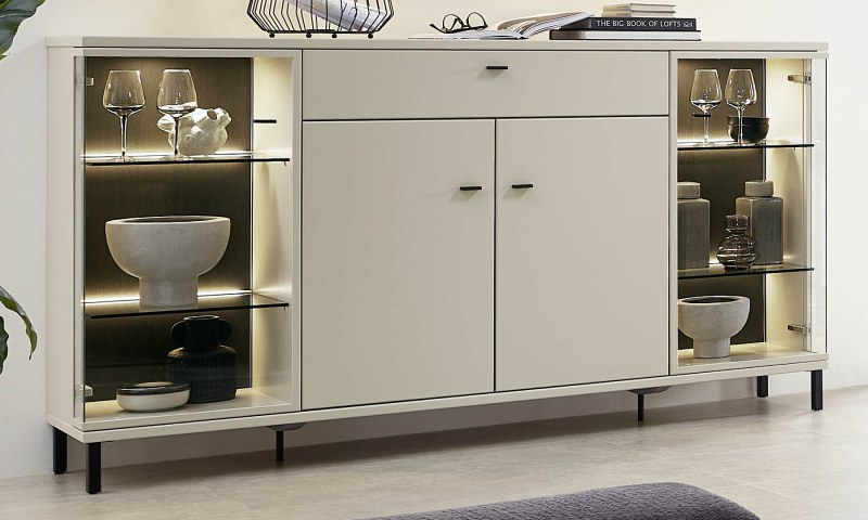 Sideboard Antares - mit Beleuchtung, Lack seidengrau