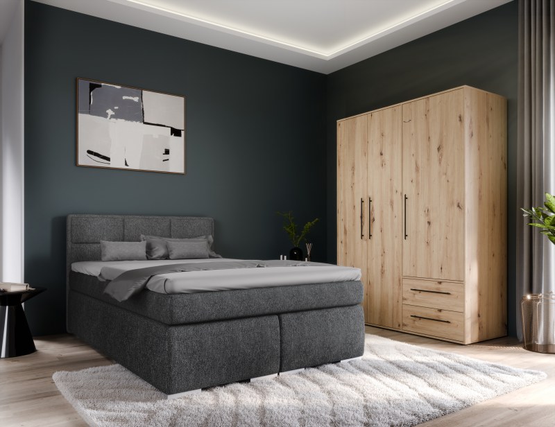 Boxspringbett- Liegefläche ca. 140x200 cm, Stoff, Anthrazit