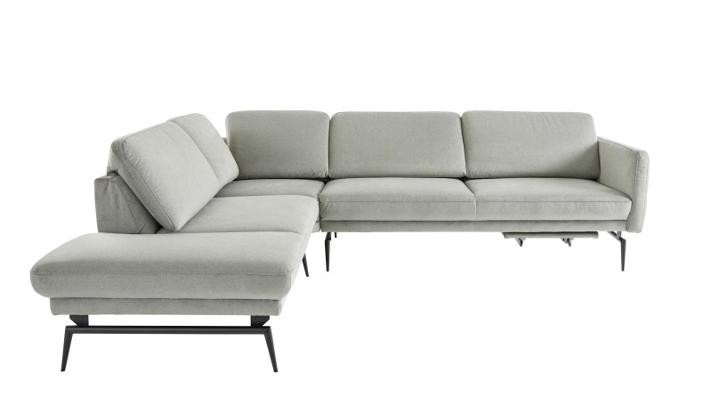 Ecksofa Estrela - Ecke links mit 2,5-Sitzer inkl. Rücken-/Armlehne verstellbar und Fußteil motortisch, Stoff, Schlammgrün