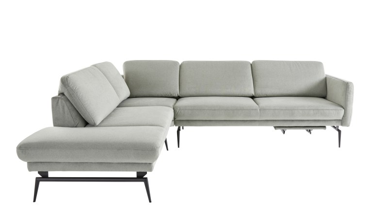 Ecksofa Estrela - Ecke links mit 2,5-Sitzer inkl. Rücken-/Armlehne verstellbar und Fußteil motortisch, Stoff, Schlammgrün