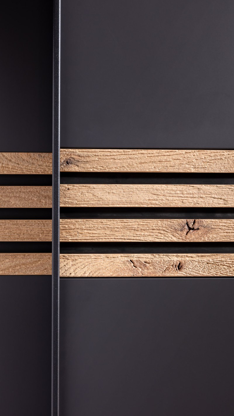 Schwebetürenschrank Viana - BHT ca. 300x230x68 cm, inkl. Passepartout und Beleuchtung, Anthrazit