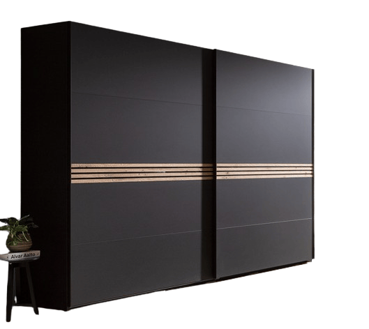 Schwebetürenschrank Viana - BHT ca. 300x230x68 cm, inkl. Passepartout und Beleuchtung, Anthrazit
