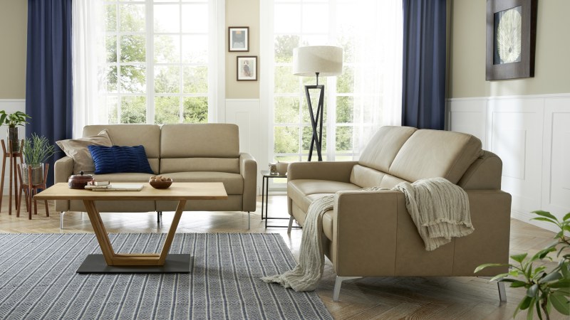 Sofa Valera - 2,5-Sitzer inkl. verstellbaren Rücken und Relaxfunktion motorisch, Leder, Taupe