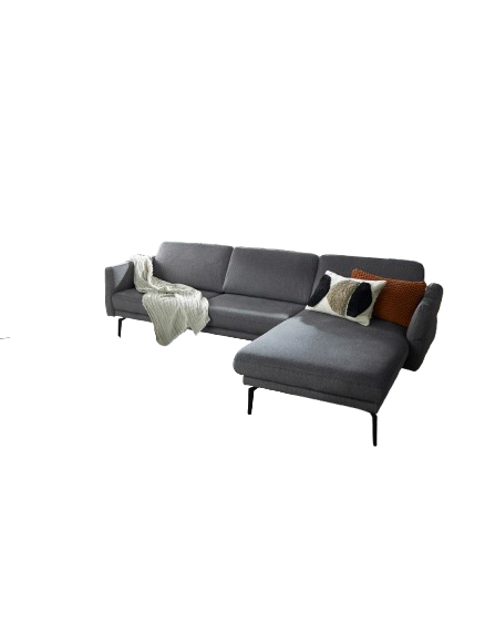 Ecksofa Estrela - 2,5-Sitzer mit Longchair rechts inkl. Rücken-/Armlehnen- und Sitztiefenverstellung, Stoff, Grau
