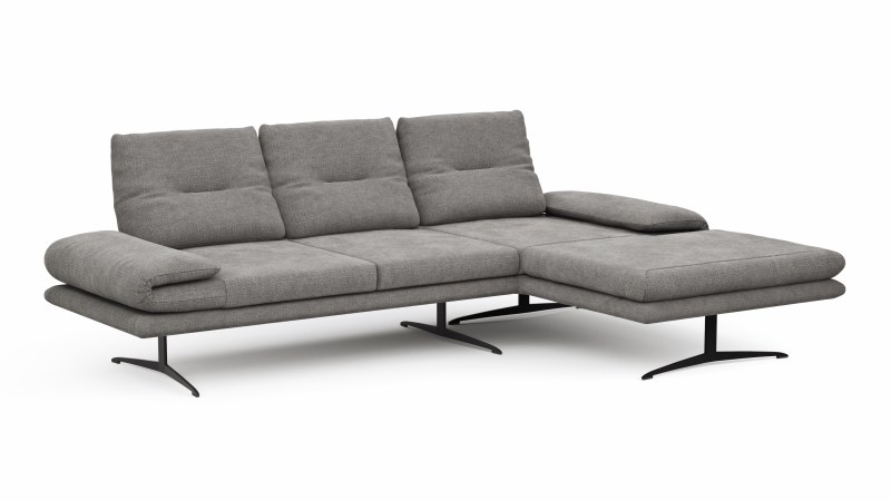Ecksofa Lucero - 2-Sitzer mit Longchair rechts, Stoff, Grau