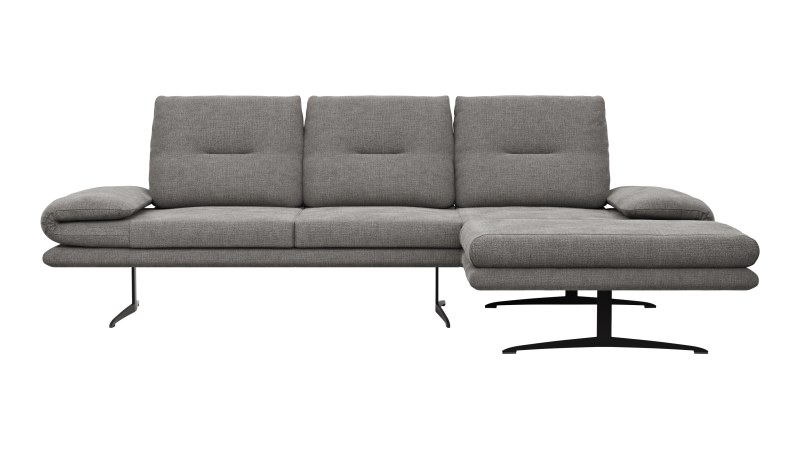 Ecksofa Lucero - 2-Sitzer mit Longchair rechts, Stoff, Grau