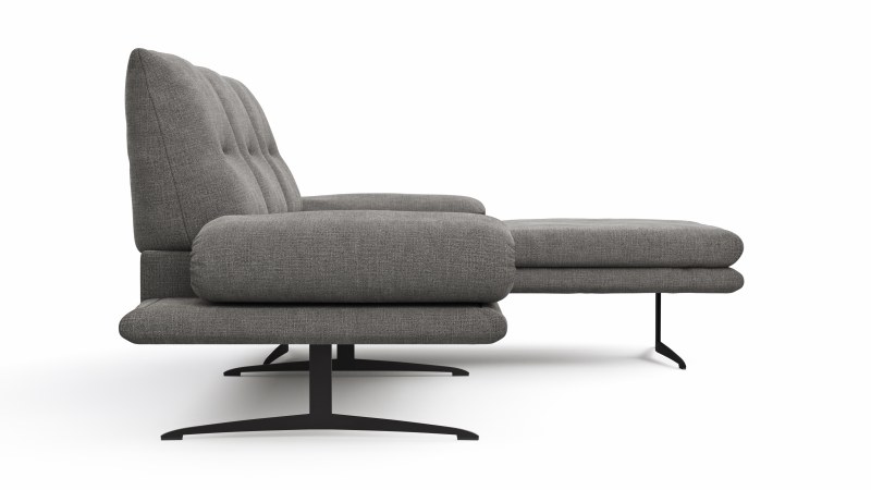 Ecksofa Lucero - 2-Sitzer mit Longchair rechts inkl. Rückenlehne/ Sitztiefe/ Armlehne verstellbar und Drehsitz, Stoff, Grau