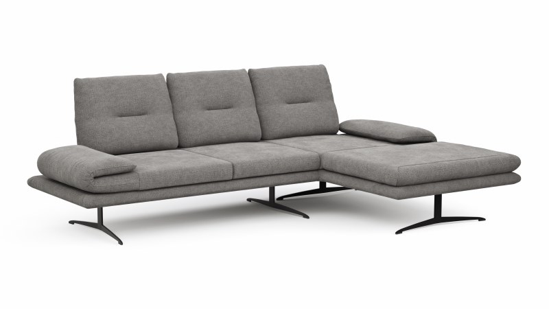 Ecksofa Lucero - 2-Sitzer mit Longchair rechts inkl. Rückenlehne/ Sitztiefe/ Armlehne verstellbar und Drehsitz, Stoff, Grau