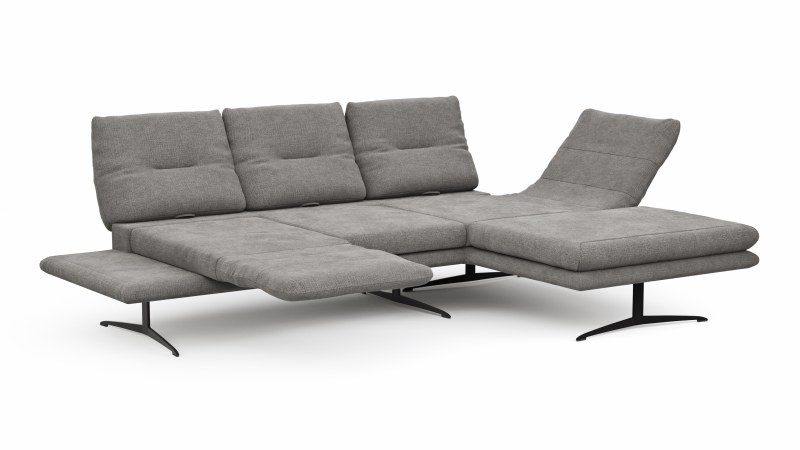 Ecksofa Lucero - 2-Sitzer mit Longchair rechts inkl. Rückenlehne/ Sitztiefe/ Armlehne verstellbar und Drehsitz, Stoff, Grau