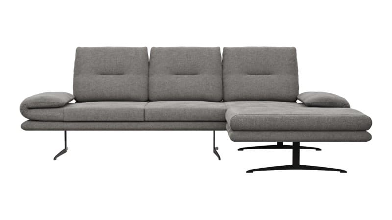 Ecksofa Lucero - 2-Sitzer mit Longchair rechts inkl. Rückenlehne/ Sitztiefe/ Armlehne verstellbar und Drehsitz, Stoff, Grau