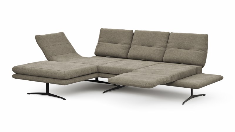 Ecksofa Lucero - Longchair mit 2-Sitzer rechts inkl. Rückenlehne/ Sitztiefe/ Armlehne verstellbar und Drehsitz, Stoff, Olivegrün