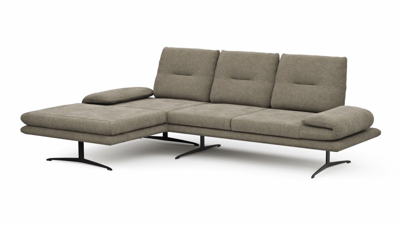 Ecksofa Lucero - Longchair mit 2-Sitzer rechts inkl. Rückenlehne/ Sitztiefe/ Armlehne verstellbar und Drehsitz, Stoff, Olivegrün