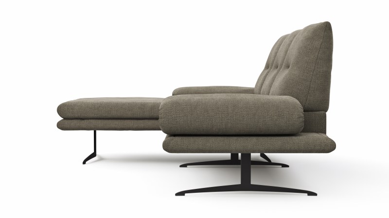 Ecksofa Lucero - Longchair mit 2-Sitzer rechts inkl. Rückenlehne/ Sitztiefe/ Armlehne verstellbar und Drehsitz, Stoff, Olivegrün
