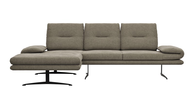 Ecksofa Lucero - Longchair mit 2-Sitzer rechts inkl. Rückenlehne/ Sitztiefe/ Armlehne verstellbar und Drehsitz, Stoff, Olivegrün