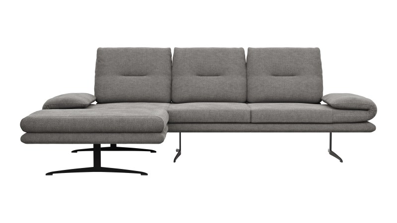 Ecksofa Lucero - Longchair mit 2-Sitzer rechts inkl. Rückenlehne/ Sitztiefe/ Armlehne verstellbar und Drehsitz, Stoff, Grau