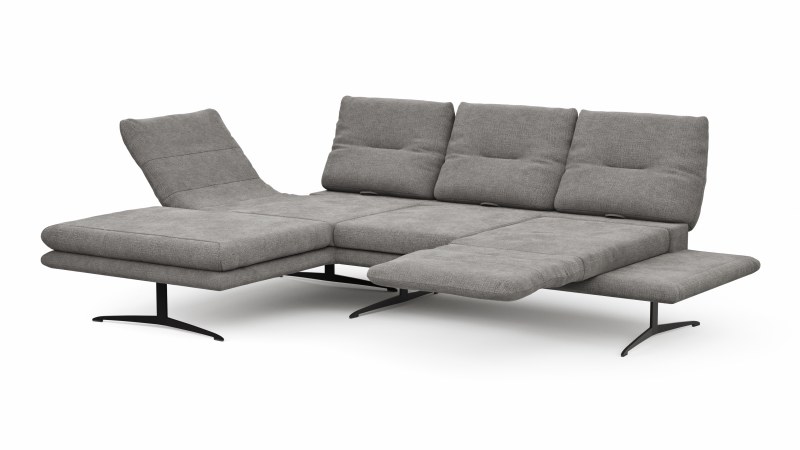 Ecksofa Lucero - Longchair mit 2-Sitzer rechts inkl. Rückenlehne/ Sitztiefe/ Armlehne verstellbar und Drehsitz, Stoff, Grau