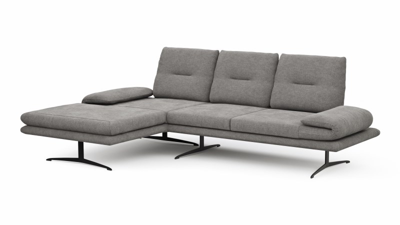 Ecksofa Lucero - Longchair mit 2-Sitzer rechts inkl. Rückenlehne/ Sitztiefe/ Armlehne verstellbar und Drehsitz, Stoff, Grau