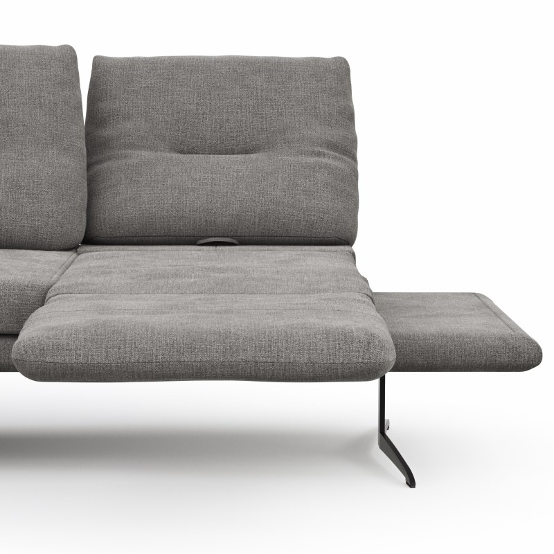 Ecksofa Lucero - Longchair mit 2-Sitzer rechts inkl. Rückenlehne/ Sitztiefe/ Armlehne verstellbar und Drehsitz, Stoff, Grau