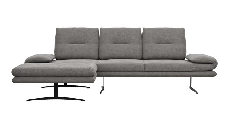 Ecksofa Lucero - Longchair mit 2-Sitzer rechts inkl. Rückenlehne/ Sitztiefe/ Armlehne verstellbar und Drehsitz, Stoff, Grau