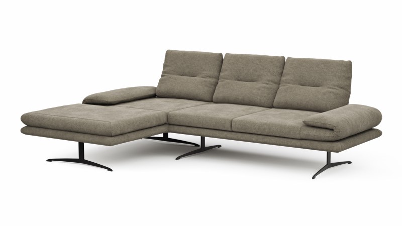 Ecksofa Lucero - Longchair mit 2-Sitzer rechts, Stoff, Olivegrün