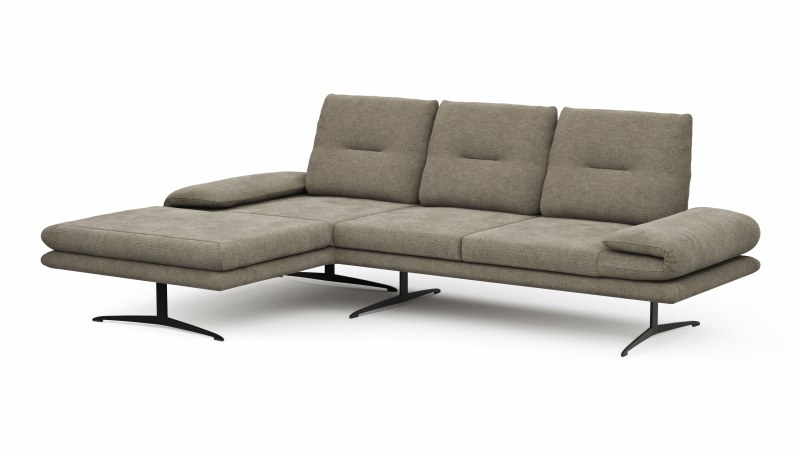Ecksofa Lucero - Longchair mit 2-Sitzer rechts, Stoff, Olivegrün