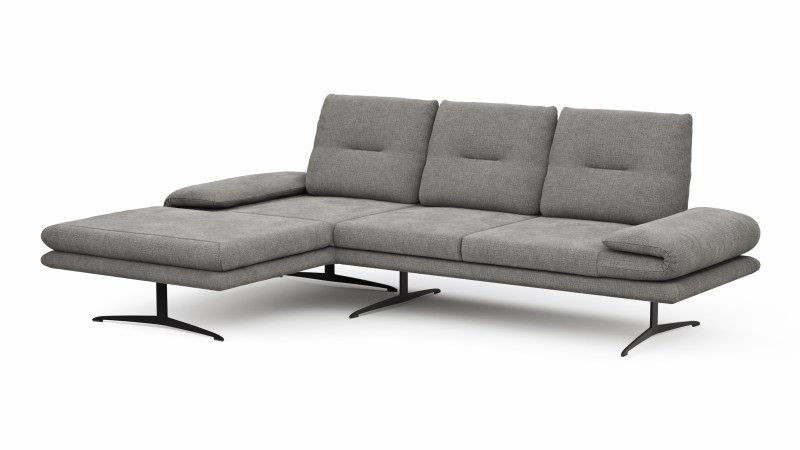 Ecksofa Lucero - Longchair mit 2-Sitzer rechts, Stoff, Grau