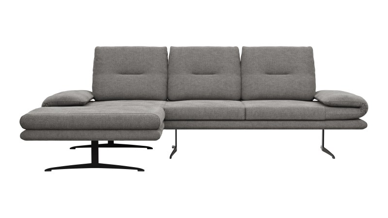 Ecksofa Lucero - Longchair mit 2-Sitzer rechts, Stoff, Grau