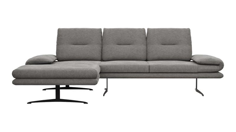 Ecksofa Lucero - Longchair mit 2-Sitzer rechts, Stoff, Grau