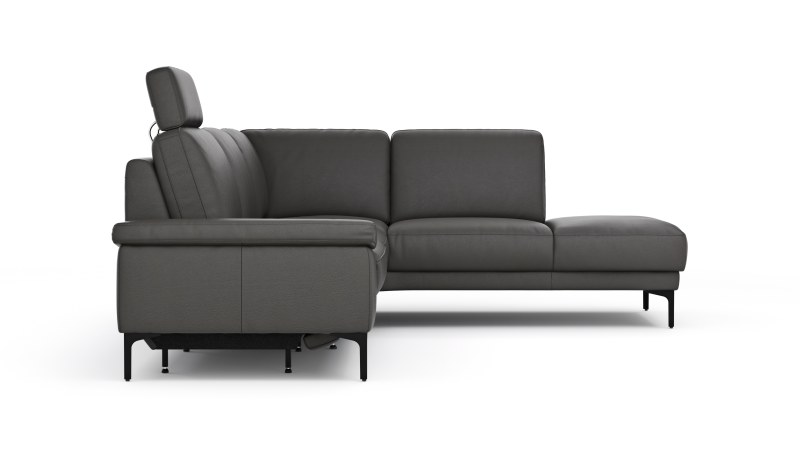Ecksofa Matero - 2-Sitzer mit Ecke rechts inkl. Relaxfunktion motorisch und Sitzvorzug, Leder, Anthrazit