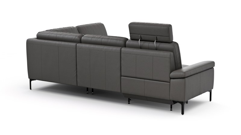 Ecksofa Matero - 2-Sitzer mit Ecke rechts inkl. Relaxfunktion motorisch und Sitzvorzug, Leder, Anthrazit