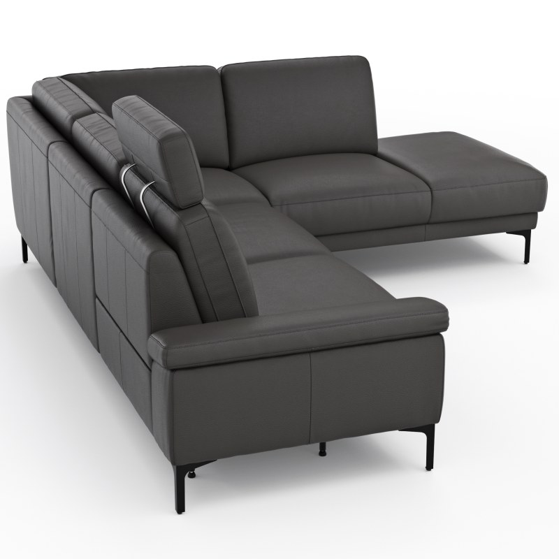 Ecksofa Matero - 2-Sitzer mit Ecke rechts inkl. Relaxfunktion motorisch und Sitzvorzug, Leder, Anthrazit
