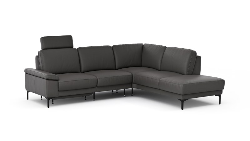 Ecksofa Matero - 2-Sitzer mit Ecke rechts inkl. Relaxfunktion motorisch und Sitzvorzug, Leder, Anthrazit