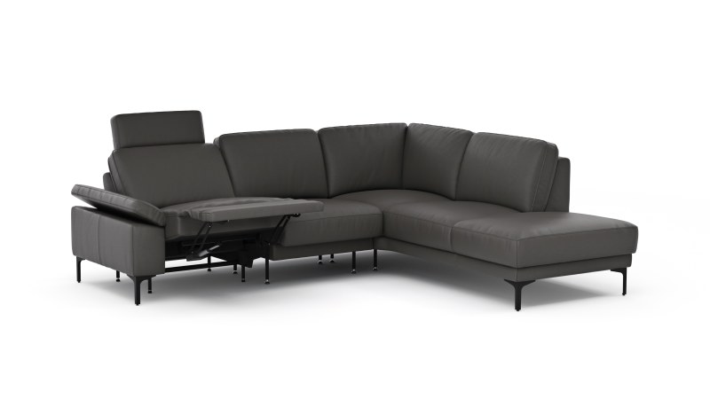 Ecksofa Matero - 2-Sitzer mit Ecke rechts inkl. Relaxfunktion motorisch und Sitzvorzug, Leder, Anthrazit