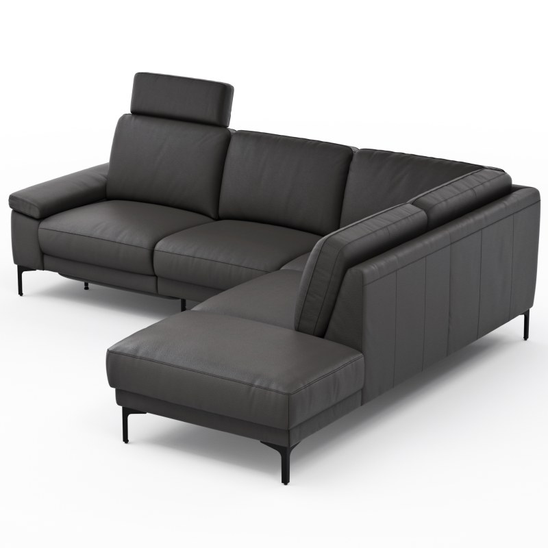 Ecksofa Matero - 2-Sitzer mit Ecke rechts inkl. Relaxfunktion motorisch und Sitzvorzug, Leder, Anthrazit