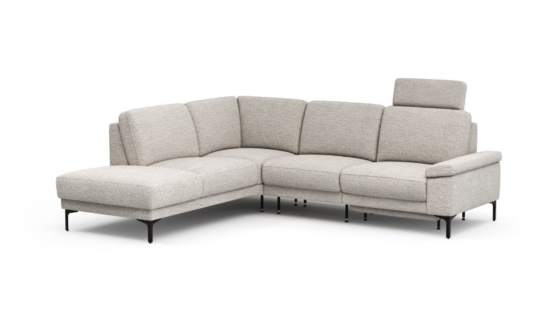 Ecksofa Matero - Ecke mit 2-Sitzer rechts inkl. Relaxfunktion motorisch und Sitzvorzug, Stoff, Hellgrau