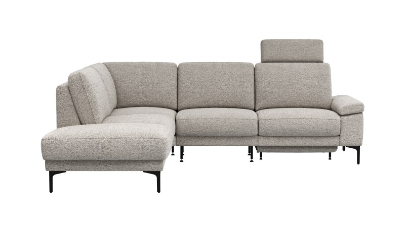 Ecksofa Matero - Ecke mit 2-Sitzer rechts inkl. Relaxfunktion motorisch und Sitzvorzug, Stoff, Hellgrau