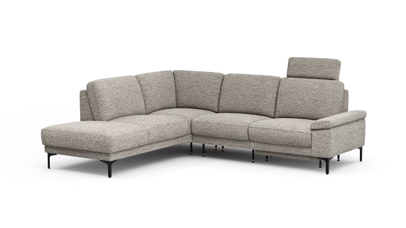 Ecksofa Matero - Ecke mit 2-Sitzer rechts inkl. Relaxfunktion motorisch und Sitzvorzug, Stoff, Graubeige