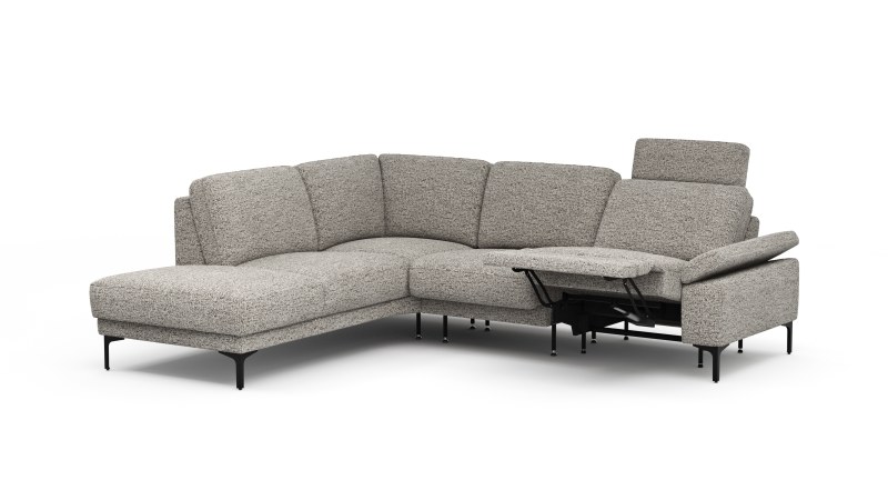 Ecksofa Matero - Ecke mit 2-Sitzer rechts inkl. Relaxfunktion motorisch und Sitzvorzug, Stoff, Graubeige