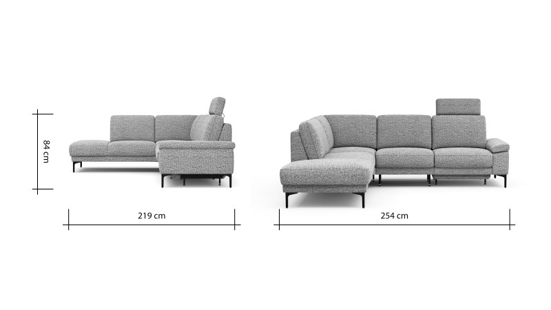 Ecksofa Matero - Ecke mit 2-Sitzer rechts inkl. Relaxfunktion motorisch und Sitzvorzug, Stoff, Graubeige