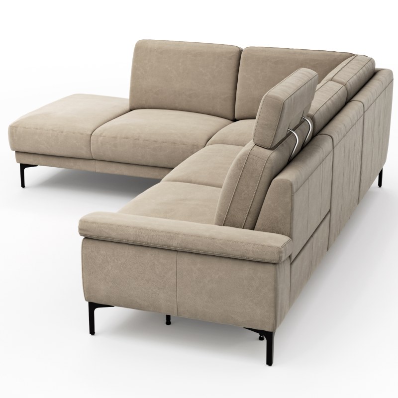 Ecksofa Matero - Ecke mit 2-Sitzer rechts inkl. Relaxfunktion motorisch und Sitzvorzug, Leder, Taupe