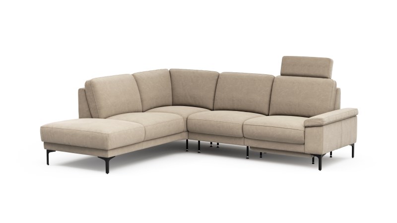 Ecksofa Matero - Ecke mit 2-Sitzer rechts inkl. Relaxfunktion motorisch und Sitzvorzug, Leder, Taupe