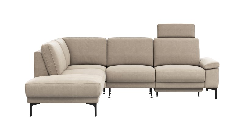 Ecksofa Matero - Ecke mit 2-Sitzer rechts inkl. Relaxfunktion motorisch und Sitzvorzug, Leder, Taupe