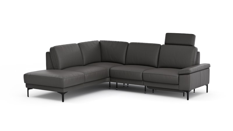Ecksofa Matero - Ecke mit 2-Sitzer rechts inkl. Relaxfunktion motorisch und Sitzvorzug, Leder, Anthrazit