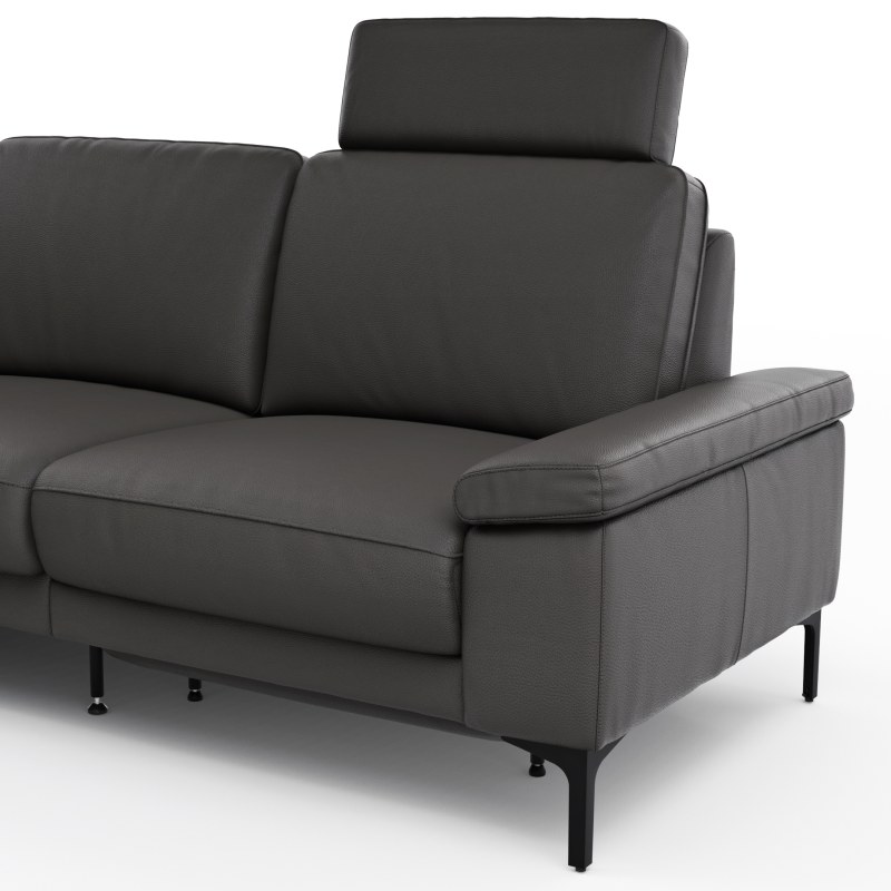 Ecksofa Matero - Ecke mit 2-Sitzer rechts inkl. Relaxfunktion motorisch und Sitzvorzug, Leder, Anthrazit