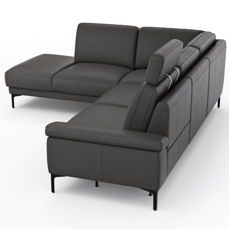 Ecksofa Matero - Ecke mit 2-Sitzer rechts inkl. Relaxfunktion motorisch und Sitzvorzug, Leder, Anthrazit