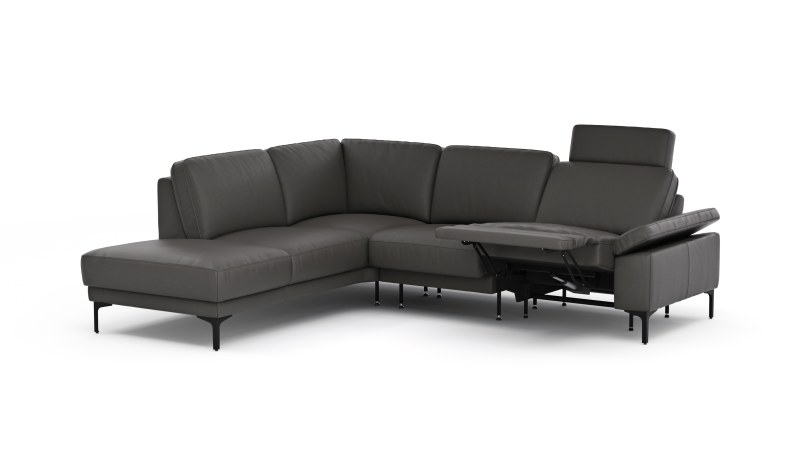 Ecksofa Matero - Ecke mit 2-Sitzer rechts inkl. Relaxfunktion motorisch und Sitzvorzug, Leder, Anthrazit