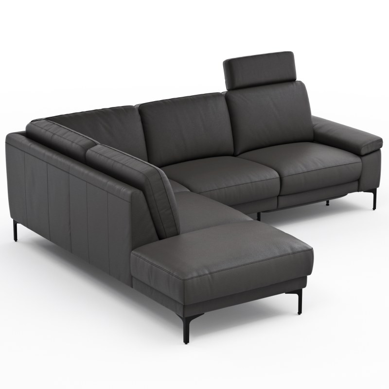 Ecksofa Matero - Ecke mit 2-Sitzer rechts inkl. Relaxfunktion motorisch und Sitzvorzug, Leder, Anthrazit