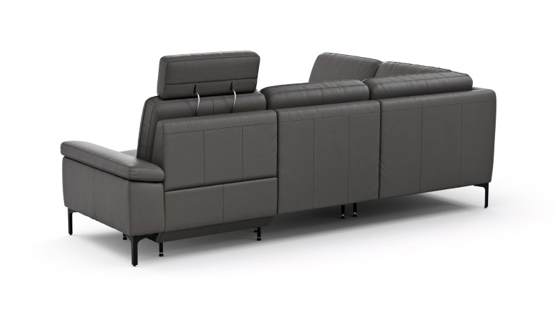 Ecksofa Matero - Ecke mit 2-Sitzer rechts inkl. Relaxfunktion motorisch und Sitzvorzug, Leder, Anthrazit